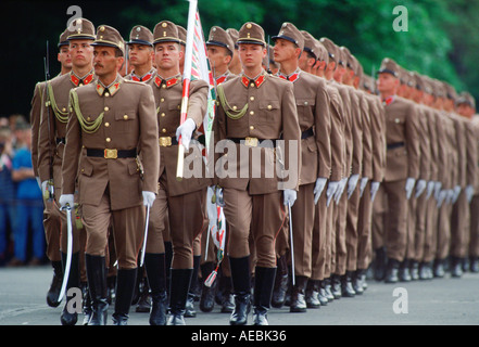 Armeesoldaten marschieren auf der Parade in Budapest Ungarn Stockfoto