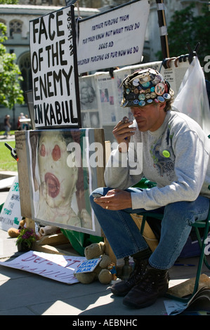 Brian Haw, Frieden Aktivist und wohnhaft in Parliament Square seit 2001 Stockfoto