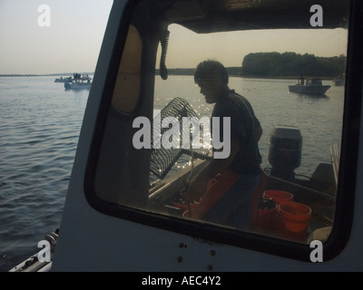 Quahoger Shellfisherman David Middleton an Arbeit Rechen für Muscheln in Narragansett Bay aus Rhode Island Stockfoto