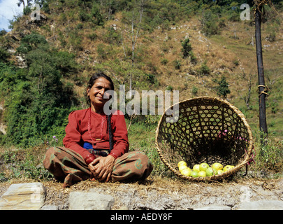 Frau verkaufen Obst Annapurna Himalaya Nepal Asien Stockfoto