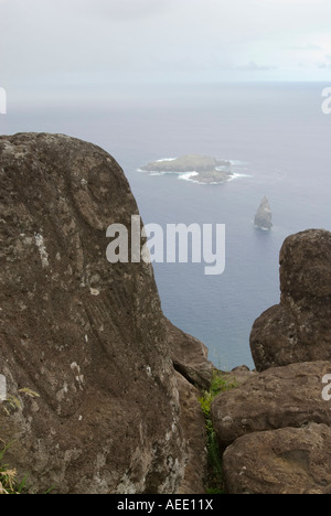 Inselchen von Motu Nui und Motu Iti, vor der Küste von Easter Island im Pazifischen Ozean. Stockfoto