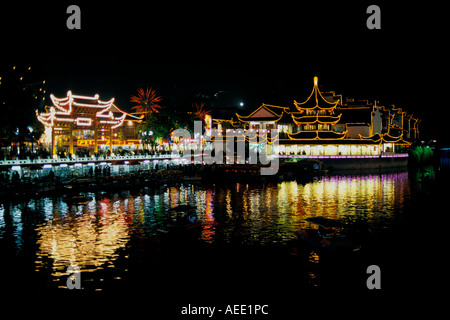 China Jiangsu Provinz Nanjing Fuzi Miao-Bereich in der Nacht Stockfoto