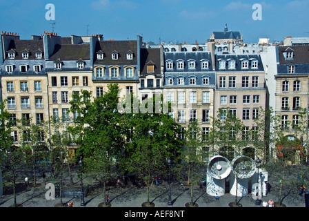 Paris Frankreich, alte Wohn Architektur Fassaden, das Marais-Viertel vor Stockfoto