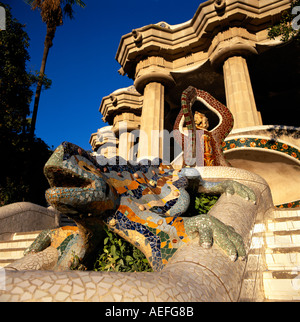 Eidechse Statue Parc Güell Barcelona Spanien Stockfoto