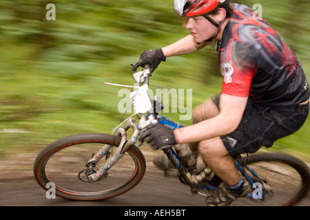 Mountian Biken im Kirroughtree Wald in der Nähe von Newton Stewart Bestandteil 7stanes Scotland UK Stockfoto