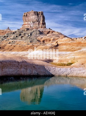 Reflexion der Felsformationen im Pool am Ufer des Lake Powell Utah Stockfoto