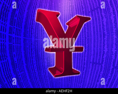 Yen-Symbol auf blauem Hintergrund Stockfoto