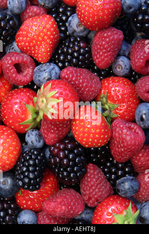 Gemischte Beeren im Hochformat von oben Beeren füllen der Rahmen Stockfoto