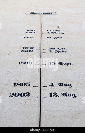 Unteren Bayern Passau Hochwasser Marker Altstadt Stockfoto