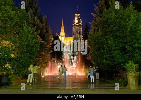 Singende Fontäne und Kathedrale St. Elizabeth, Kosice, Slowakei Stockfoto
