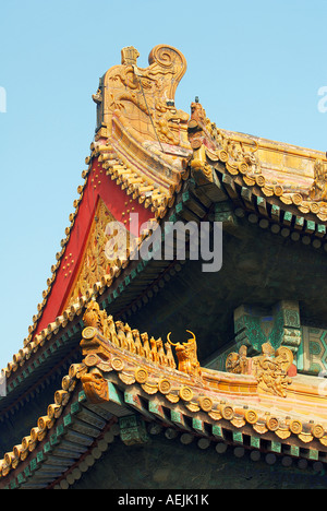 Detail der Fassade des Palastes von der verbotenen Stadt, Peking, Volksrepublik China Stockfoto