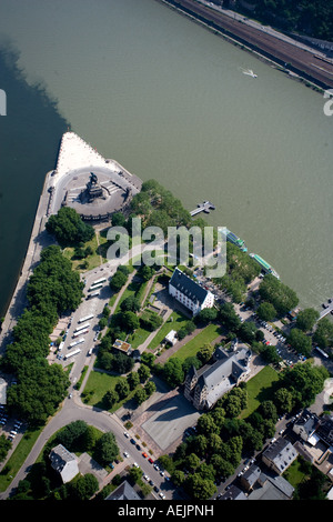 Arial Ansicht von das Deutsche Eck in Koblenz Rhinleand-Pfalz, Deutschland, Europa Stockfoto