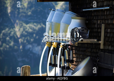 Melktechnik an einem Bauernhaus, Alpsteingebirge, Kanton Appenzell, Schweiz Stockfoto