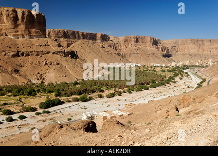 Dorf von Khaylla, Khaylah, Wadi Doan, Hadramaut, Jemen Stockfoto