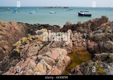 Blick auf La Rocque Hafen, Jersey Stockfoto