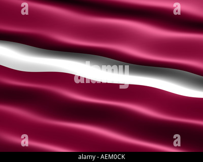 Computergenerierte Darstellung der Flagge Lettlands mit seidig aussehen und Wellen Stockfoto