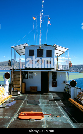 Yavari Dampf Schiff Marinemuseum, vor Anker am Titicaca-See im Hotel Posada Del Inca, Puno, Peru Stockfoto