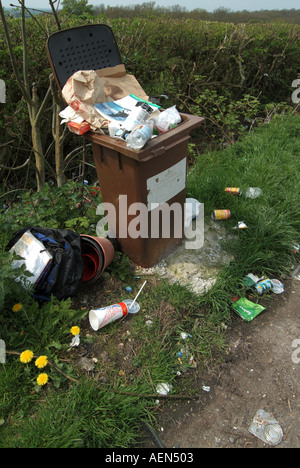 In der Nähe von Newbury am Straßenrand Lay von Mülleimer überfüllt und als allgemeine dumping genutzt Stockfoto