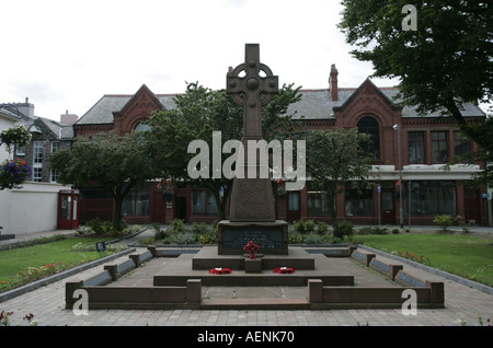 Keltisches Kreuz Kriegerdenkmal Ramsey-Isle Of Man-IOM Stockfoto