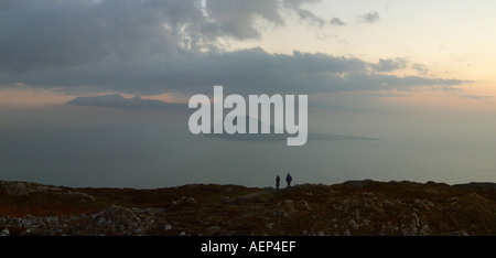 Bardsey Island vom Mynydd Mawr Cardigan Bay Wales U K Europa Ynys Enlli Lleyn Halbinsel Stockfoto