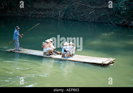 Touristen auf Bambus-Floß, Mae Ping Fluss Mae Ping, in der Nähe von Chiang Mai, Thailand Stockfoto