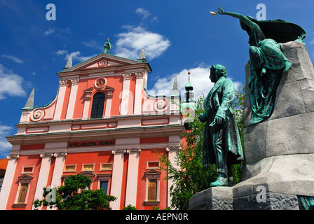 Franziskaner Kirche und Denkmal für die slowenischen Dichter France Preseren Ljubljana Slowenien Stockfoto