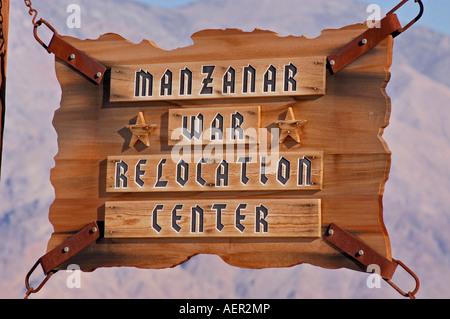 Ortseingangsschild Manzanar War Relocation Center National Historic Site Owens Valley California Stockfoto