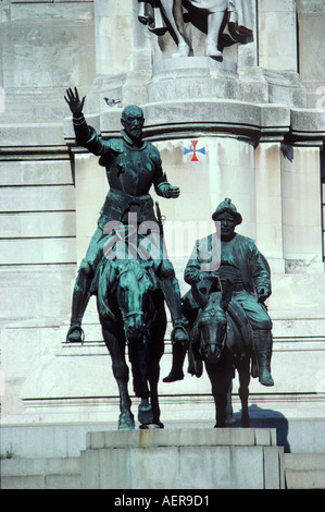 Cervantes-Denkmal Ritter Don Quijote Rosinante knappen Sancho Pansa Platz Plaza de Espana Stadt Madrid Spanien Stockfoto