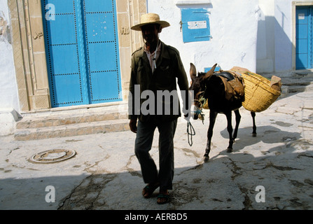 Portrait Mann und Esel Stadt Hammamet Tunesien Stockfoto