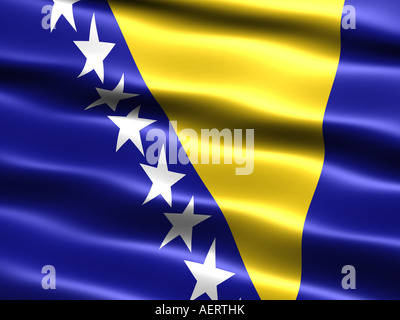 Computergenerierte Darstellung der Flagge von Bosnien-Herzegowina mit seidig aussehen und Wellen Stockfoto