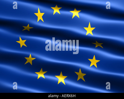 Computergenerierte Darstellung der Flagge der Europäischen Union mit seidig aussehen und Wellen Stockfoto