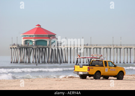 Huntington Beach California, städtischer Pier, Rettungsschwimmer, Ruby's Surf City Diner, CA050120058 Stockfoto