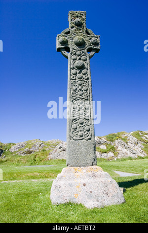 St Martins 9. Jahrhundert Keltenkreuz außerhalb Iona Abbey aus Süd Küste der Isle of Mull Scotland UK Stockfoto