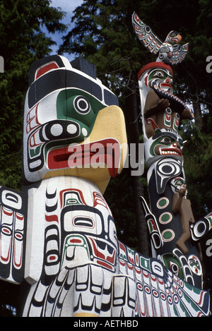 Vancouver British Columbia Kanada, Stanley Park, Haida Tlingit Design, indianische Ureinwohner, Totempfahl, Kanada026 Stockfoto