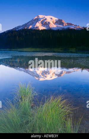 Morgendämmerung auf dem Mount Rainier von Reflection Lake Mount Rainier Nationalpark Washington Stockfoto