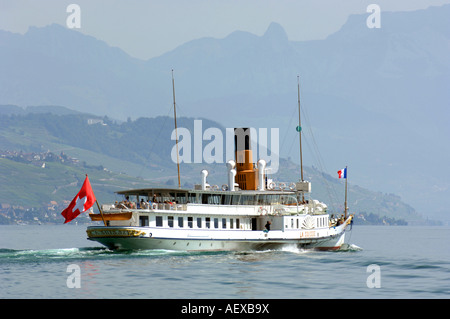 Lausanne-Raddampfer, Fahrgastschiff, Fähre, Genfer See, Lac Leman, Waadt, Schweiz Stockfoto