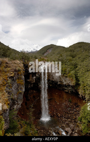 Eine Ansicht für Mount Ruapehu und Golums Wasserfall aus Herr der Ringe, Neuseeland Stockfoto