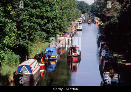 Narrowboats auf dem Shropshire-Union-Kanal bei Brewood, Staffordshire, England Stockfoto