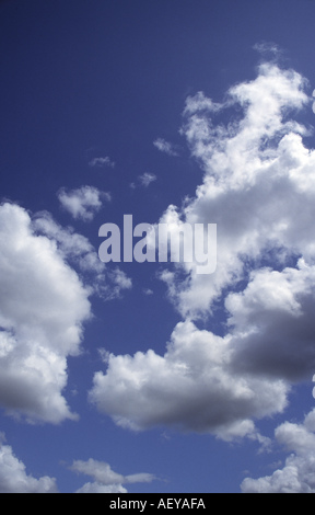 Gebrochen flauschige Cumulus-Wolken gegen blauen Himmel Stockfoto
