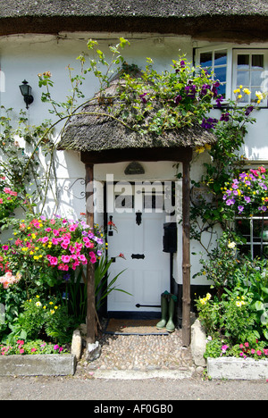 Dunster Dorf Reetdach Reetdachhaus Somerset England UK GB EU Europa Stockfoto