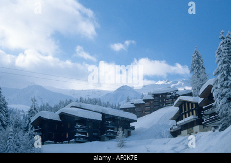 Chalets im Schnee Valmorel Frankreich Stockfoto