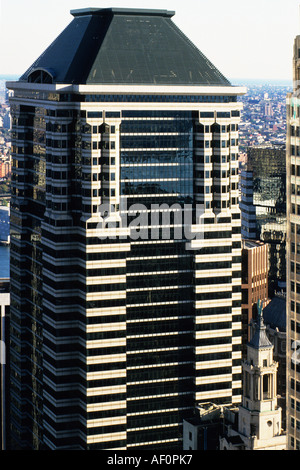 60 Wall Street. Ehemaliger Hauptsitz der Deutschen Bank, J P Morgan Bank Building New York City Lower Manhattan, Wolkenkratzer des Finanzdistrikts USA Stockfoto