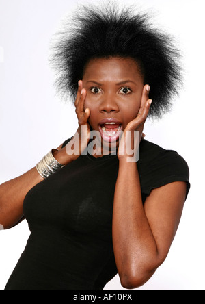 Frau auf der Suche schockiert Stockfoto