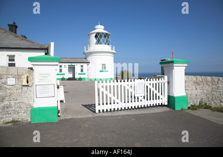 Eingang zum Anvil Point Leuchtturm auf Durlston Head, Isle of Purbeck, Dorset. Stockfoto