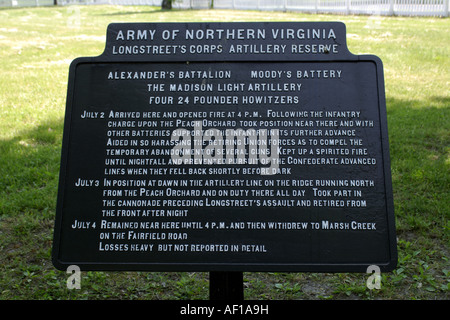 Schlachtfeld-Plakette am Pitzer Woods Gettysburg Pennsylvania PA Stockfoto