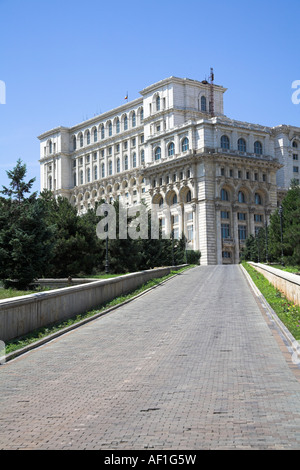 Palast des Parlaments, auch bekannt als Volkspalast, Casa Poporului, Bukarest, Rumänien Stockfoto