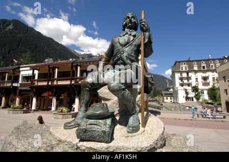 Chamonix, Michel Gabriel Paccard Statue, Chamonix, Alpen, Haute-Savoie, Frankreich Stockfoto