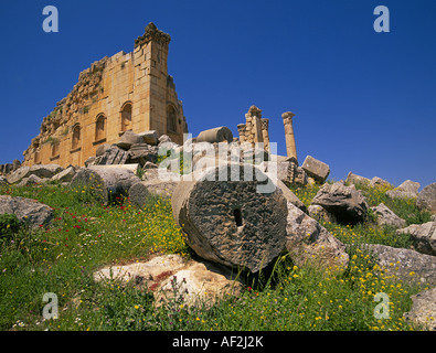 Ein Blick auf die steinernen Ruinen in der alten Römer und Kreuzritter Stadt von Jerash in der Nähe von Amman Jordanien Stockfoto