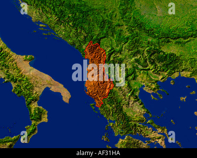 Hervorgehobene Satellitenbild von Albanien Stockfoto