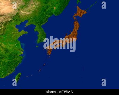 Satellitenbild von Japan rot hervorgehoben Stockfoto
